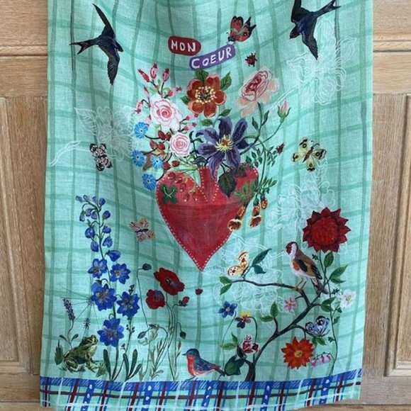 Natalie Lete for Anthropologie Other - Nathalie Lete for Anthropologie 'Mon Coeur' Heart Flowers Linen Tea Towel